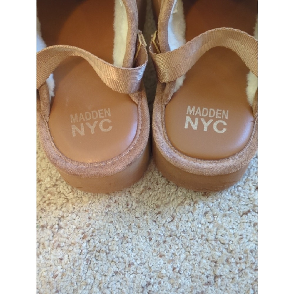 Madden NYC Faux Suede Platform Slip-On Shoes Sherpa Lined Tan Cozy Casual - Picture 6 of 8